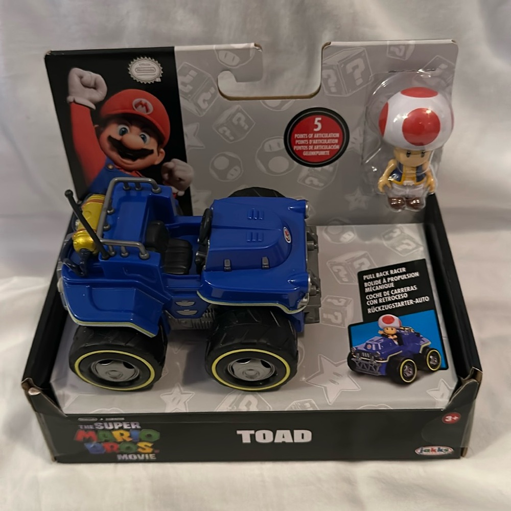 The Super Mario Bros. Movie 2.5”/6cm Toad Figure with Pull Back Racer (NEW)
